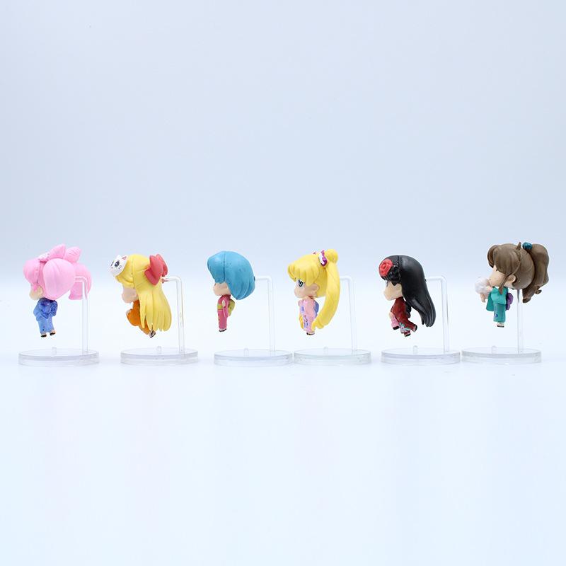 6PCS Anime Sailor MoonFigure Kimono Cartoon Figuarts Mini Kaiou Michiru Tomoe Hotaru Meiou Setsuna Playthings For Girls Model Dolls