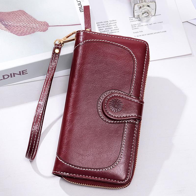 Portofel lung pentru femei, curea, geantă de bani, vintage, din piele, cu fermoar, poșetă pentru femei, poștă pentru telefon, buzunar pentru monede, portmoneu, cartera Cartera