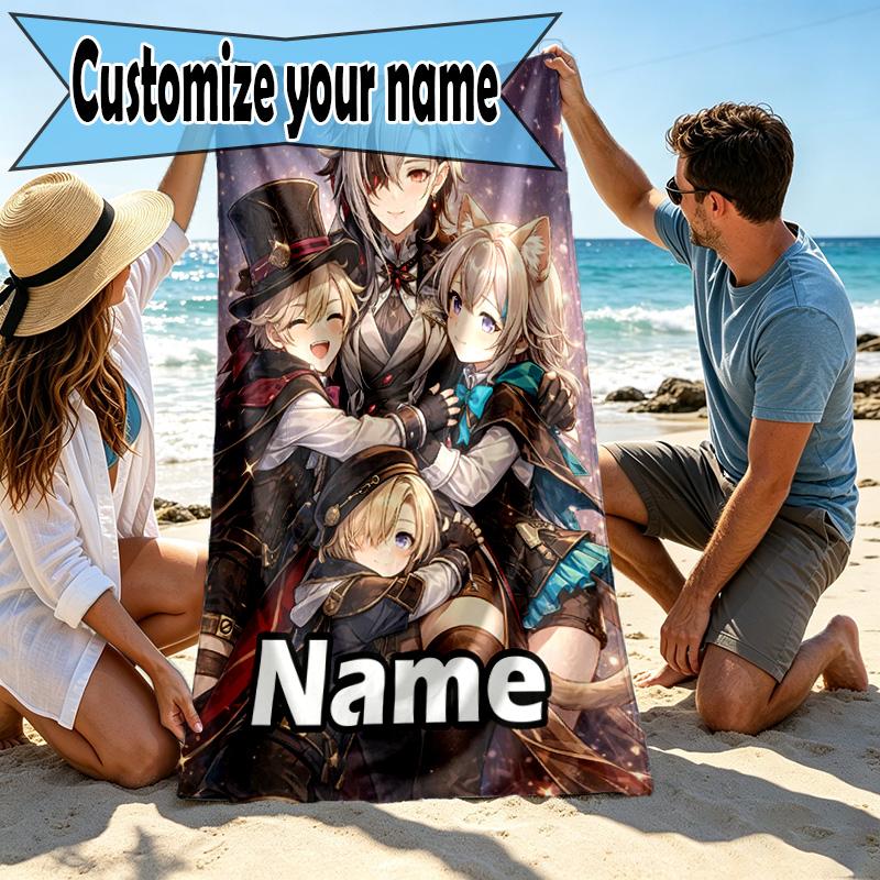 Custom Name Personalized Genshin Impact Print Beach Towel, for Trip Camping Beach Party Home Decor, Birthday Gift for Family & Friends