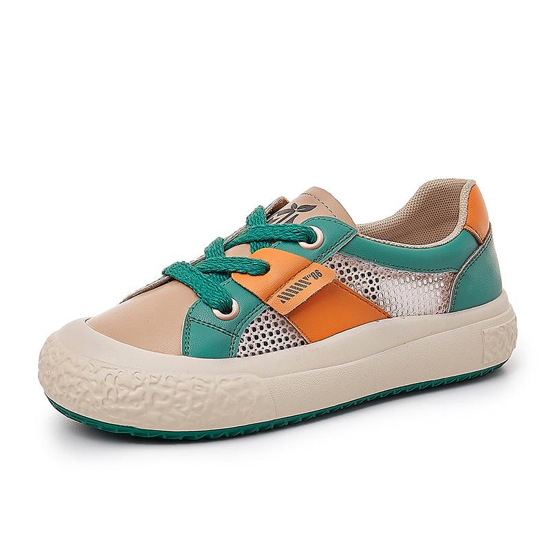 Leather little white shoes 2025 summer new net shoes retro famous trendy shoes casual breathable single shoes flat women's shoes