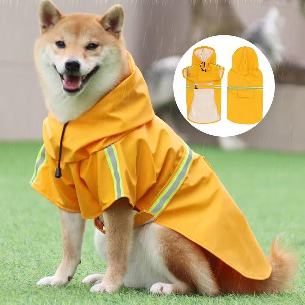 Regenmantel für große Hunde, Poncho mit reflektierenden Streifen, winddichter, regenfester Regenmantel für Hunde mit Kapuze 