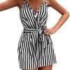 Dame Overall Ärmellose Tiefen V-ausschnitt Streifen Druck Kontrast Farbe Enge Taille Sommer Strampler Weibliche Kleidung