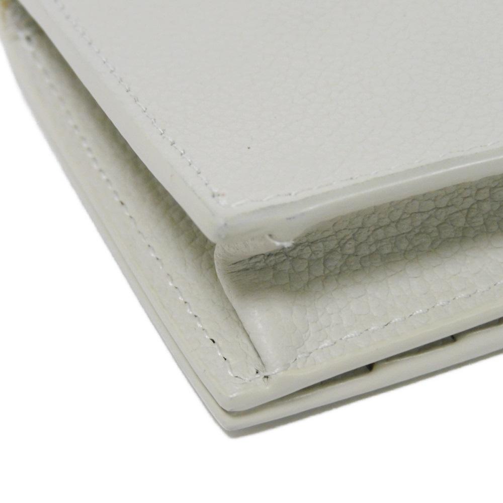 Used 9921 Business Card Holder 468994 7946 Grain Powder Textured Leather Bifold Logo Ivory Unisex from Japan AUTHENTIC