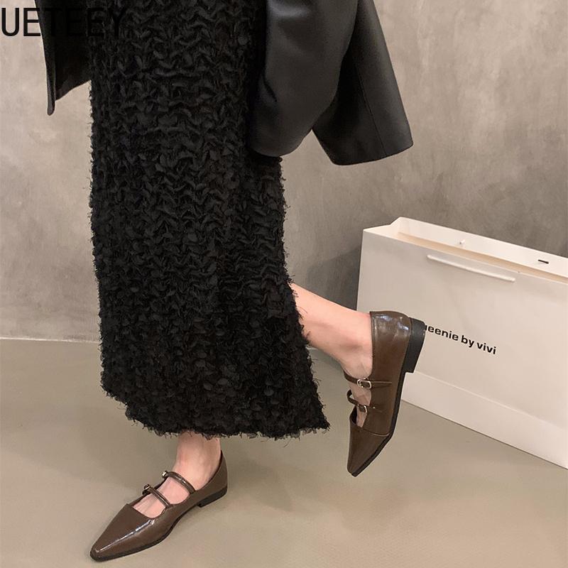 Módní dámské boty Mary Jane s špičatou špičkou, módní mělké boty s přezkou, dámské ležérní společenské boty na nízkém podpatku, kožené boty