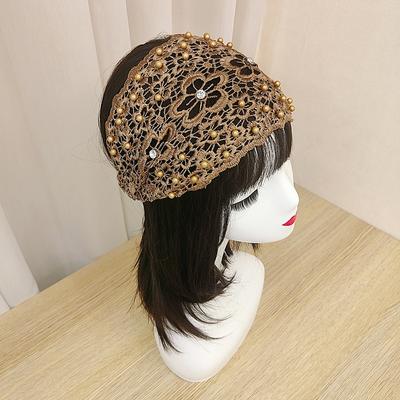 Blumen Hohlgestricktes Perlen Stirnband Häkelperlen Kopfschmuck Spitze Breiter Rand Haarband Druck Haartuch Haar Accessoires