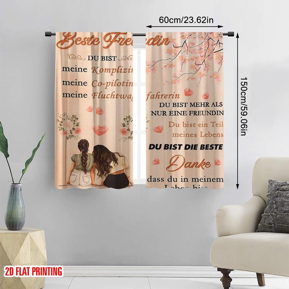 2pcs,2D plane printing Creative Curtains Blossom Friendship Polyester Woven (without rod) Decorations Inside for Bedroom &