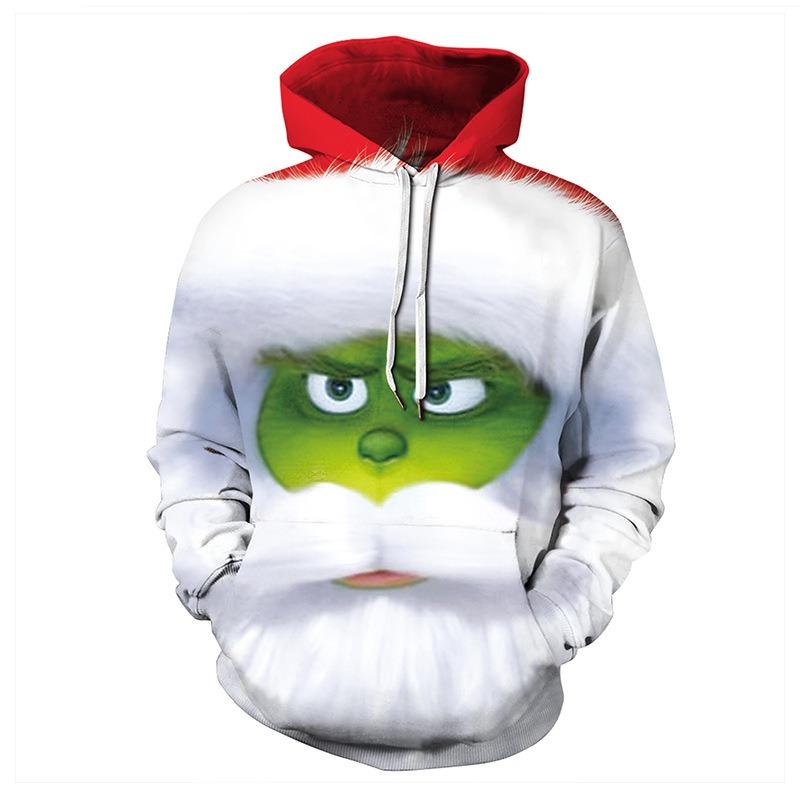 Loose Unisex Christmas Letter Green Haired Monster Print Hoodie Casual Sweatshirt for Autumn Kids Long Sleeve Hoodies