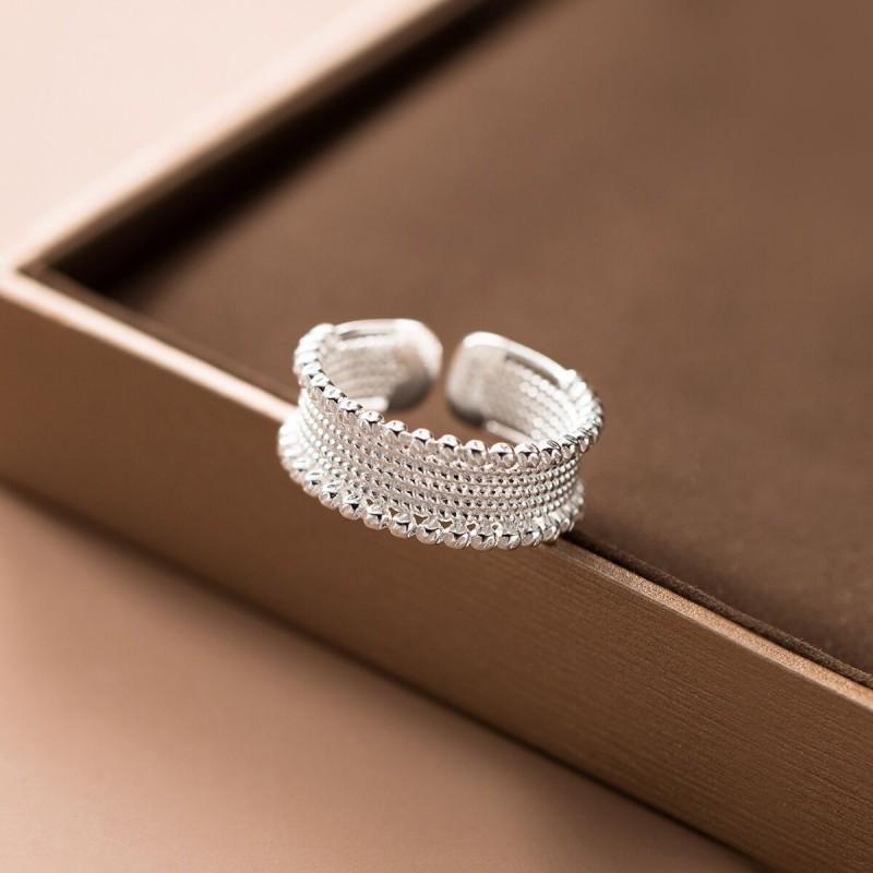 Adjustable Open Ring With Vintage Round Bead Design Sterling Minimalist Geometric Jewelry Women Men