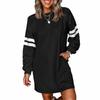 Women's Fashion Striped Sports Hoodie Dress Long Sleeve Round Neck Sports Hoodie Dress With Pocket