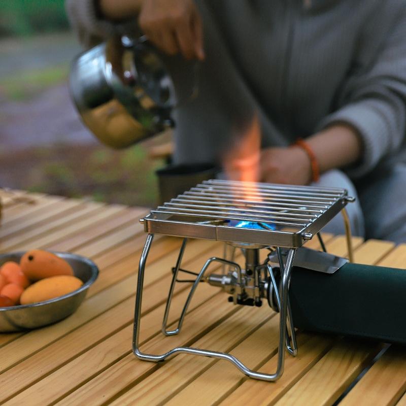 Portable Mini Folding Stainless Steel Stove Top Stand Outdoor Small Size Barbecue Grill Tray Stand with Rack for Camping Grills