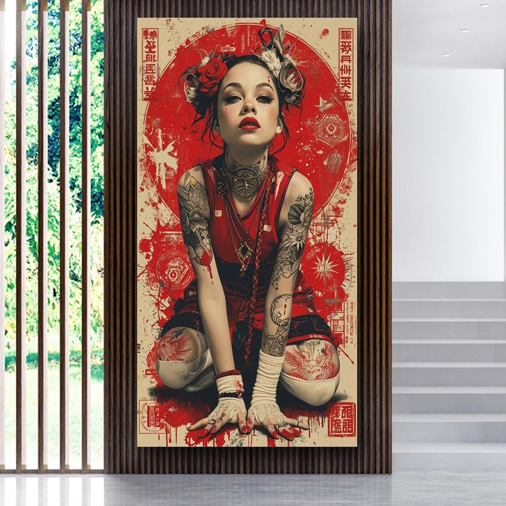 Vintage Japanese Art Geisha Samurai Poster Prints For Living Room Home Decor Sexy Woman And Warrior Canvas Painting Wall Art