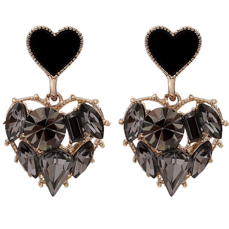 Trendy Rhinestone Heart Ear Cuff - No Piercing, Black & White Cartilage Stud Earrings