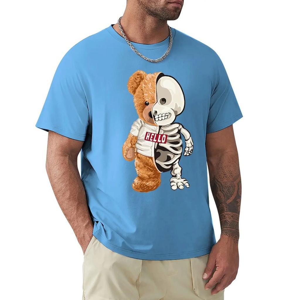 Hello Skeleton Teddy Bear T Shirt Harajuku Short Sleeve T-shirt 100% Cotton Graphics Tshirt Tops