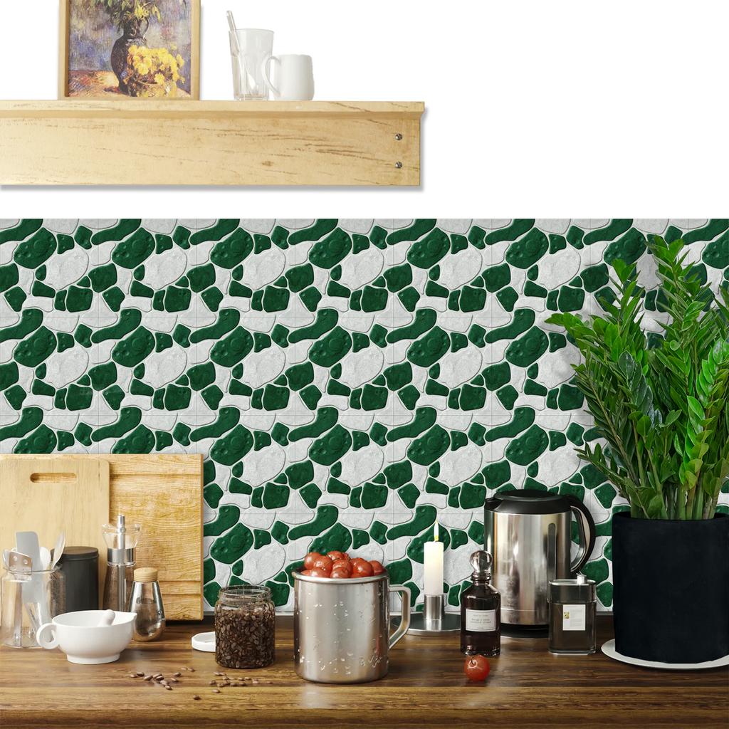 10Pcs  Cobblestone Tile Stickers - Modern Irregular Pebble Design Wall Decals - Waterproof Self-Adhesive PVC Mural for Kitchen Bathroom DIY Decor