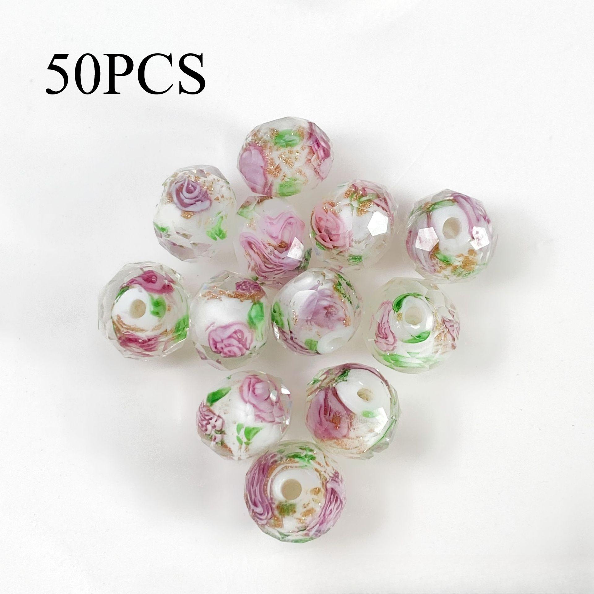 50 Pieces Of 10mm Cut Surface Embedded Imitation Flower Bead String Creativity, Suitable For Bracelet Necklaces, Mobile Phone Ch