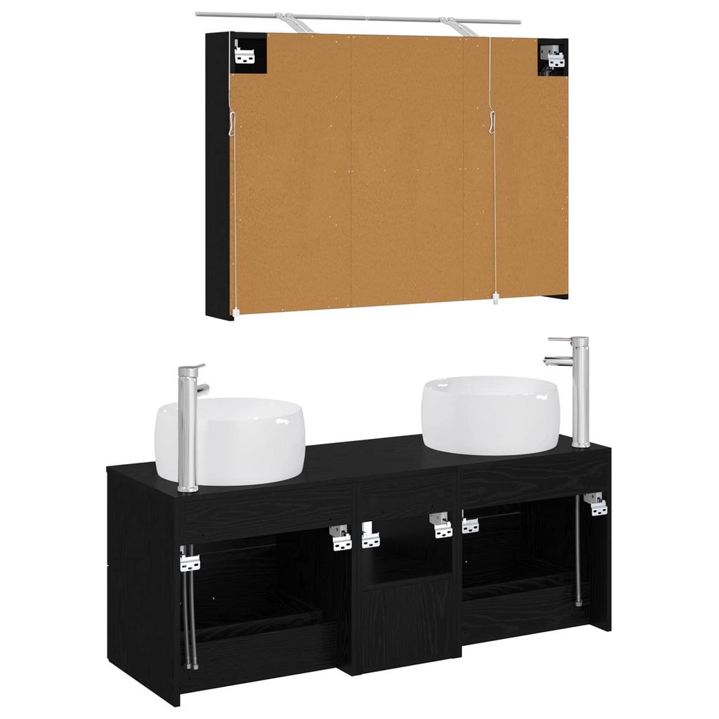 Bathroom Furniture Set 4 Pcs Black Oak Engineered Wood & Glass