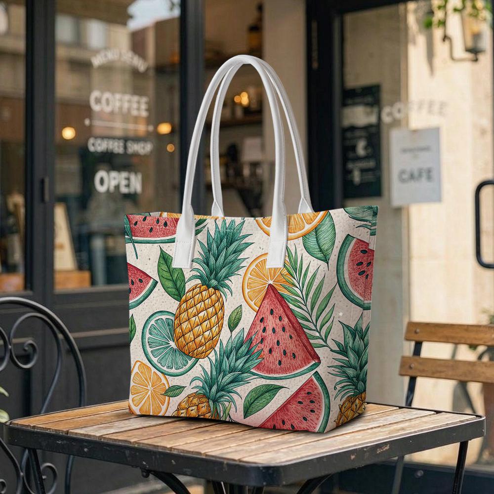 Summer Fruit Printed Tote Bag Casual Lightweight Shoulder Bag for Daily Shopping Travel