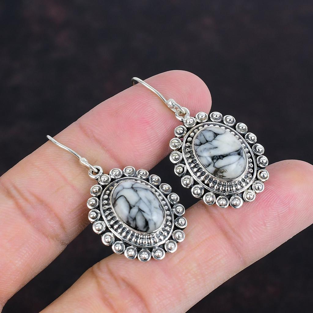 Pinolith Jaspis Ohrring Echte Edelstein Ohrringe 925 Sterlingsilber Ohrring Vintage Schmuck Hängeohrring Handgefertigter Schmuck Geschenke für Mutter