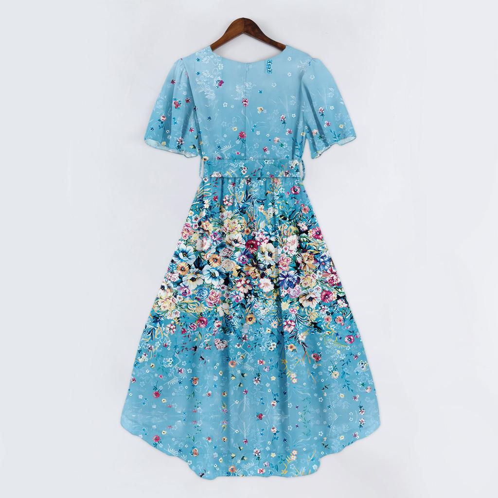 Rochii de damă la modă, casual, cu gât în V, mânecă scurtă, cu volane, vintage, cu imprimeuri