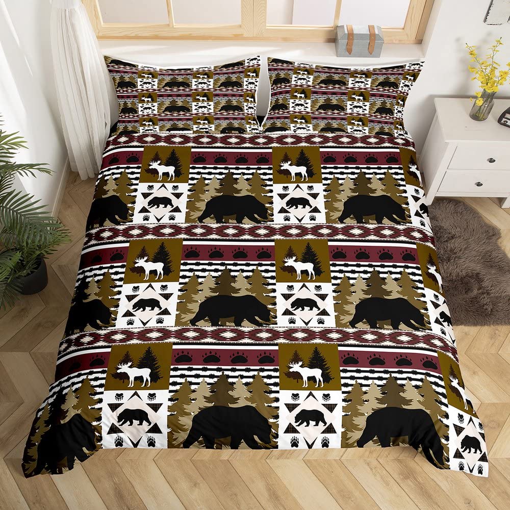 Camo Deer Duvet Cover Set Antlers Arrow Pattern Bedding Set Stripes Gird Camouflage Comforter Cover Microfiber King Quilt Cover