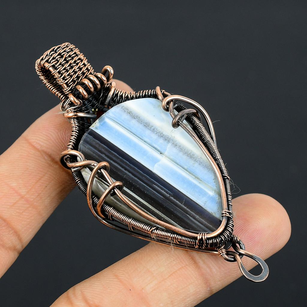 Owyhee Opal Handmade Copper Wire Wrap Pendant Gift Jewelry 2.35" A3s26