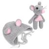 Infant Costume Knitted Sets Baby Photo Shoot Outfits Newborn Baby Mouse Hat with Mouse Doll
