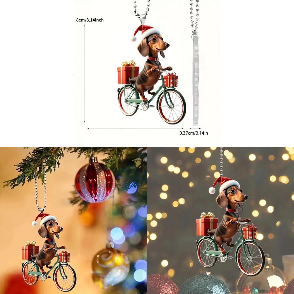Christmas Dog Acrylic Pendant Car Ornament Cartoon Style For Auto Interior Decor