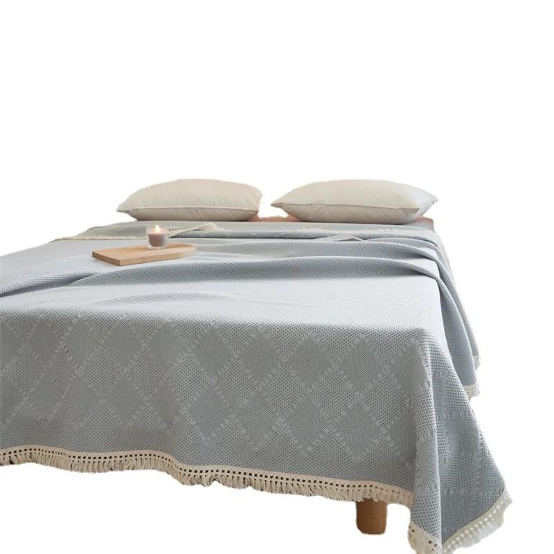 Toalha de gaze de algodão nórdica com borlas, colcha de verão, algodão puro, waffle, ar condicionado, cobertor de escritório