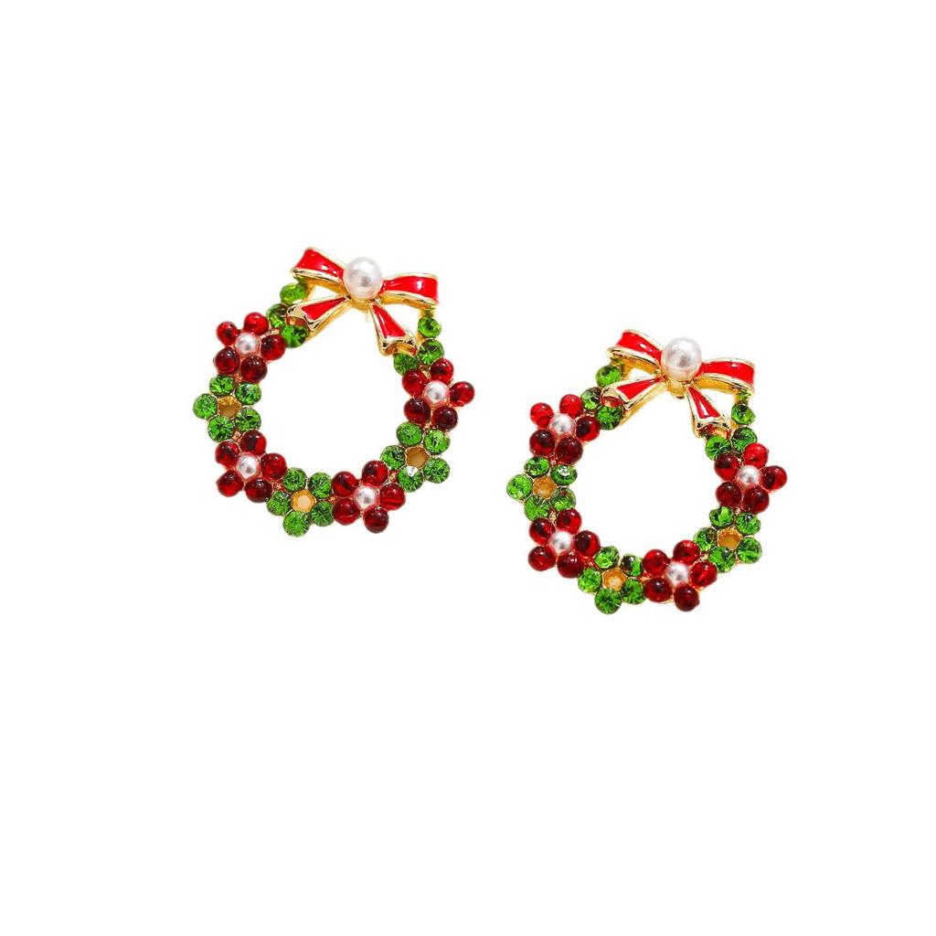 Unique Christmas Wreath Stud Earrings for Women - Festive 2025 New Year Gift