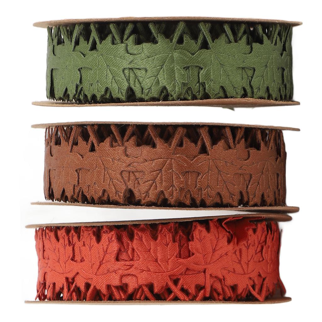 3 Rolls Fall Ribbons for Crafts 3 Color DIY Wreath Gift Wrapping Bouquets Decorations Maple Leaf Thanksgiving Autumn Ribbons