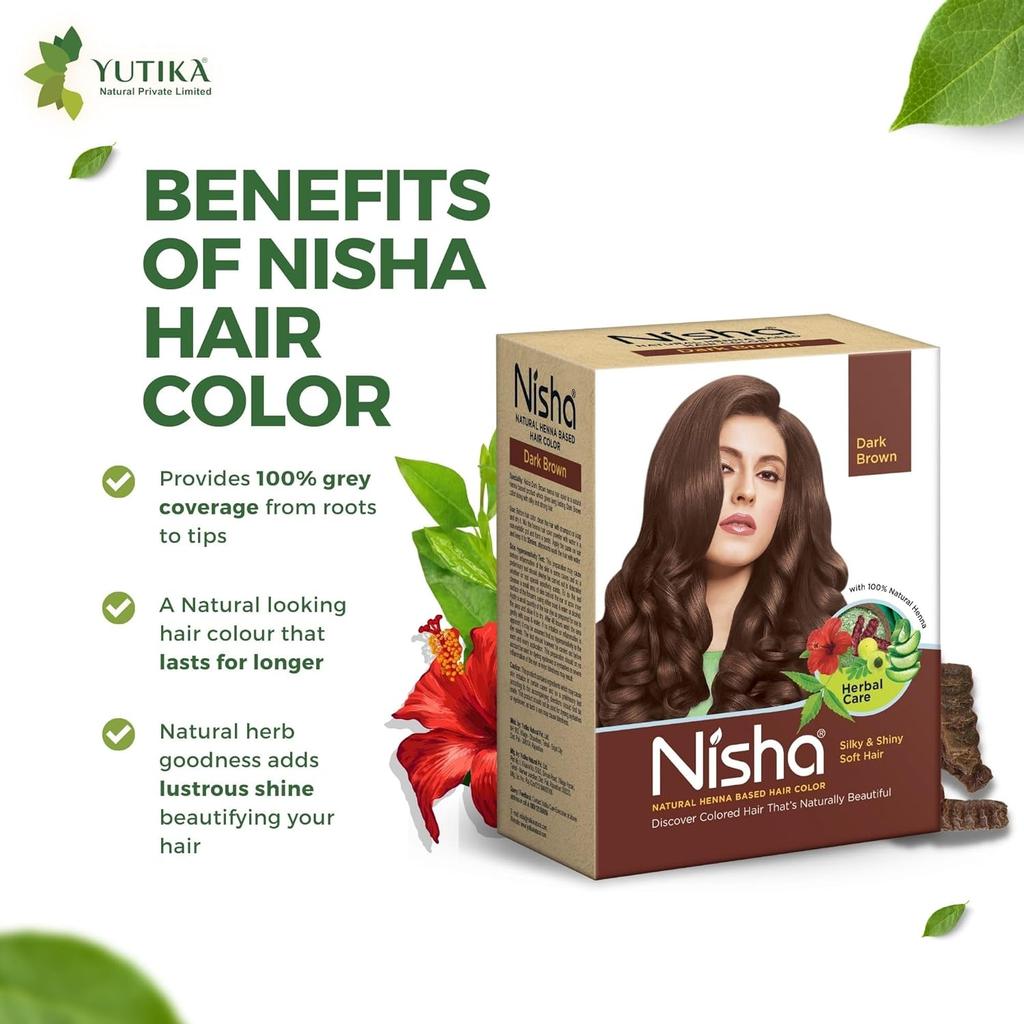 Nisha Natural Henna Powder Hair Colour Dark Brown Semi-Permanent Herbal Dye For Silky Shiny Hair Men Women 60 g Pack Of 2