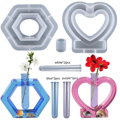Silikon-Blumenvasenform-Set, Hex-Liebesform, Pflanzenvermehrungsstation mit flexiblem Reagenzglas