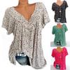Short Sleeve Women Loose V-neck Summer Plus Size Printed Casual T-shirt