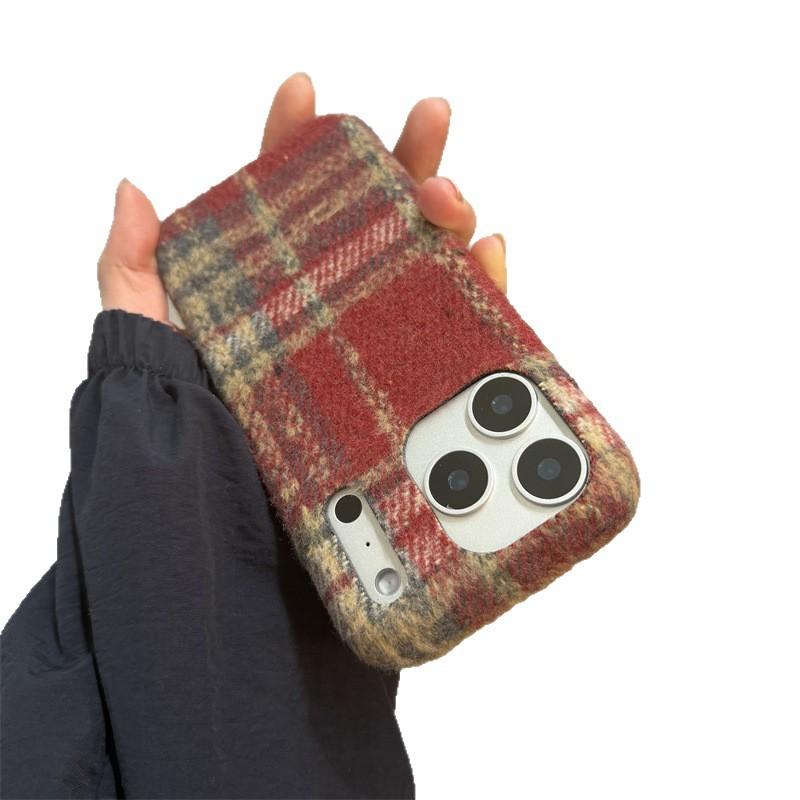 INS velvet plaid fits iPhone 17 Pro Max case, iPhone 16 full coverage 15, niche 14/13 goddess