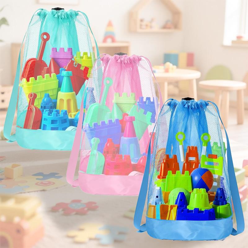 Extra-Large Sand-Resistant Drawstring Beach Backpack Kids Pool Toys Storage Bag For Shell Collecting