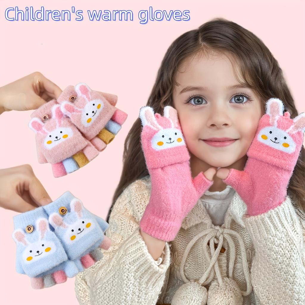 Mädchen Winter Warme Handschuhe mit Niedlichen Hasenohren, Weich und, Wendbares Design, Perfekt zum Schreiben, Spielen, Schule, Weihnachtsgeschenk