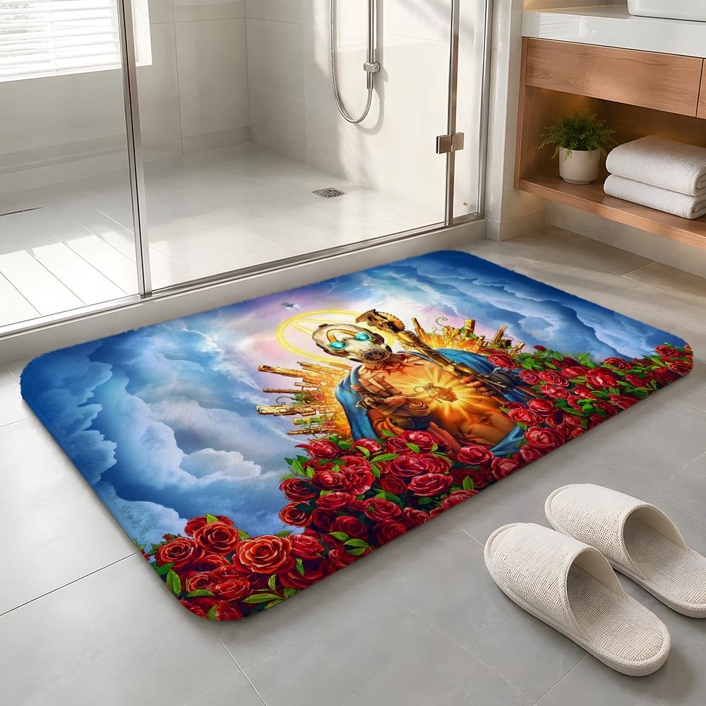 Classic B-Borderlands-Games Floor Mat Machine Washable Soft Flannel Area Rug, Non-Slip Absorbent Floor Mat for Living Room