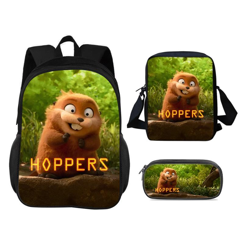 3Pcs Set Backpack Student School Shoulder Bag Pencil Bags Cartoon Movie Hoppers Travel Backpack Children Birthday Gift