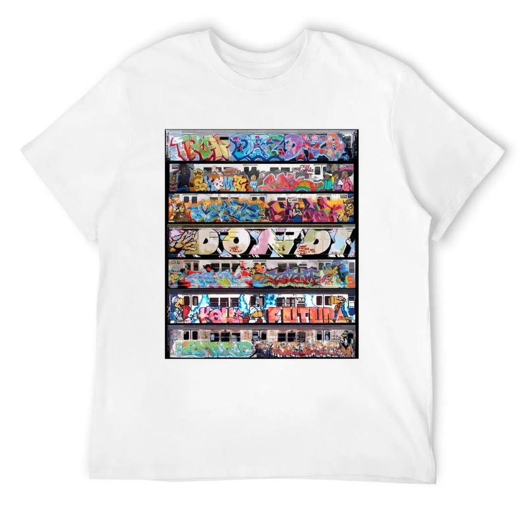 Vintage 70s-80s New York City Subway Train Graffiti Collage Street Art Hip Hop Culture Oversized Black Graphic T-Shirt