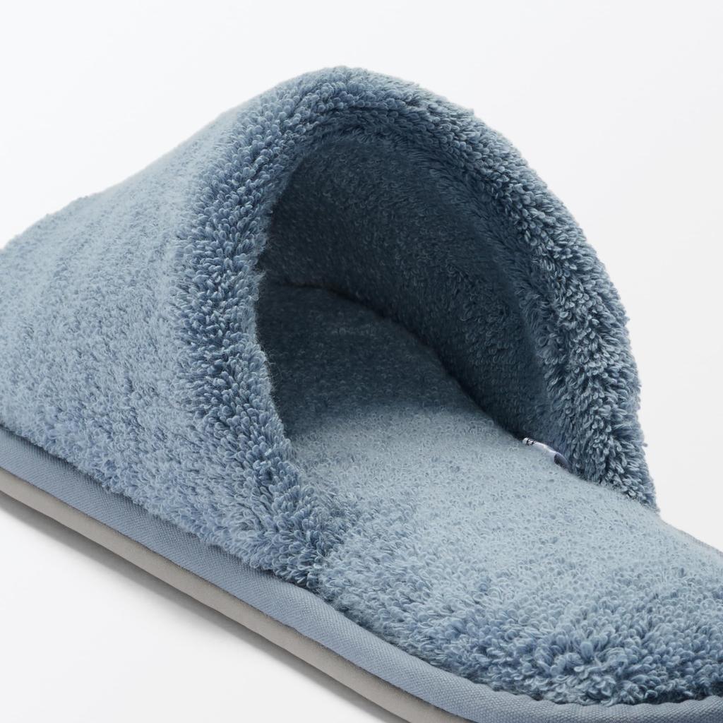 MUJI Washable Cotton Terry Open Size M 76410287 Slippers, Toe, (22.5-25cm), Blue,