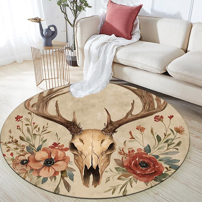 Deer Antler Flowers,Round Area Rug,Carpet Rug for Living Room Bedroom Sofa Playroom Decor,Non-slip Floor Mat