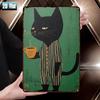 Tin Sign Cat Holding Coffee Mug Retro Vintage Metal Wall Art  Decorative Plaque for Kitchen Bar Man Cave Garage Office Home Dco