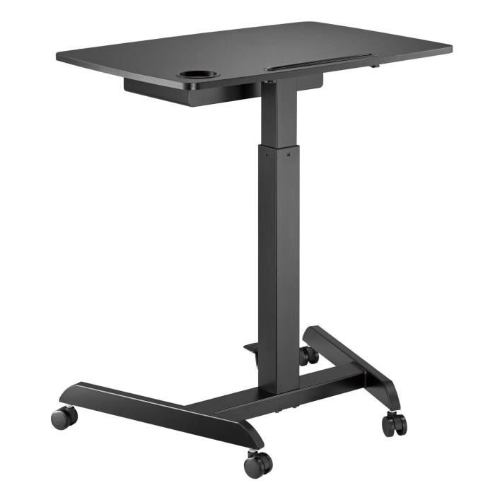 Bureau - MACLEAN - Table d'ordinateur portable - Réglable en hauteur - 1 tiroir - Noir