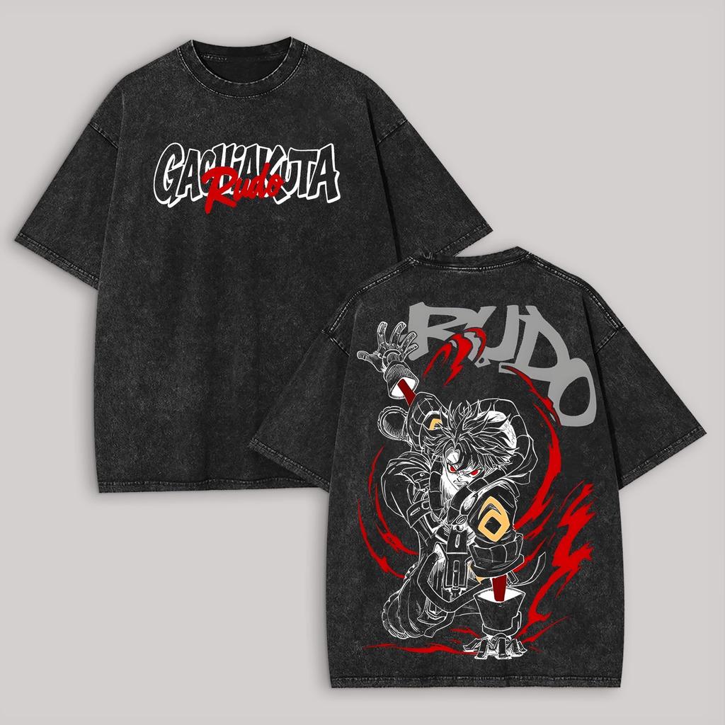 Fit GACHIAKUTA Printed T-shirt Washed and Made Old Heavy Cotton Short Sleeve for Men and Women