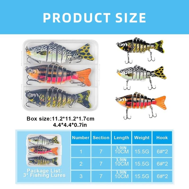 3Pcs Fishing Swimbaits  Fishing Lures Multi Jointed Artificial Hard Baits Slow Sinking Simulated Swimming Lures
