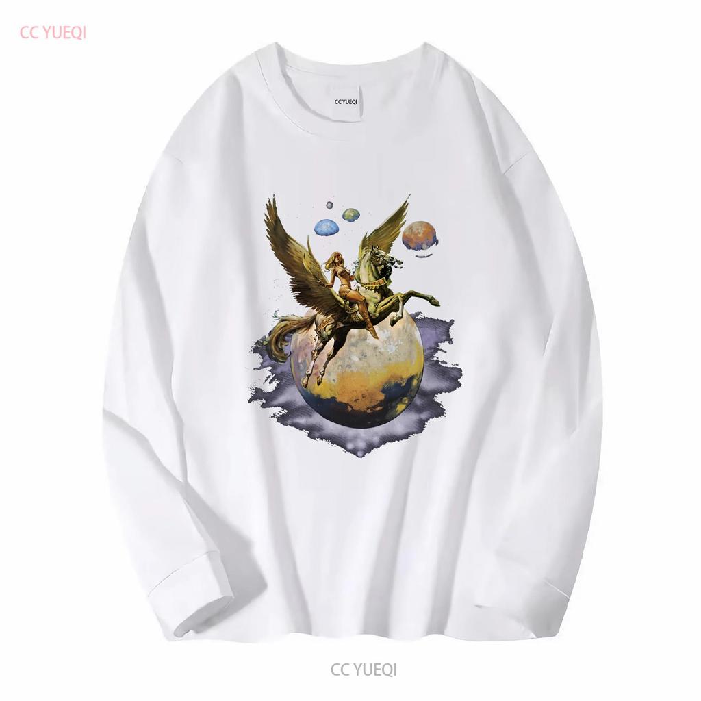 BORIS VALLEJO PEGASUS NEUES SCHWARZES T-SHIRT Lang- oder Kurzarm Vintage-Waschung Unisex Bequeme Streetwear Leicht stylisch