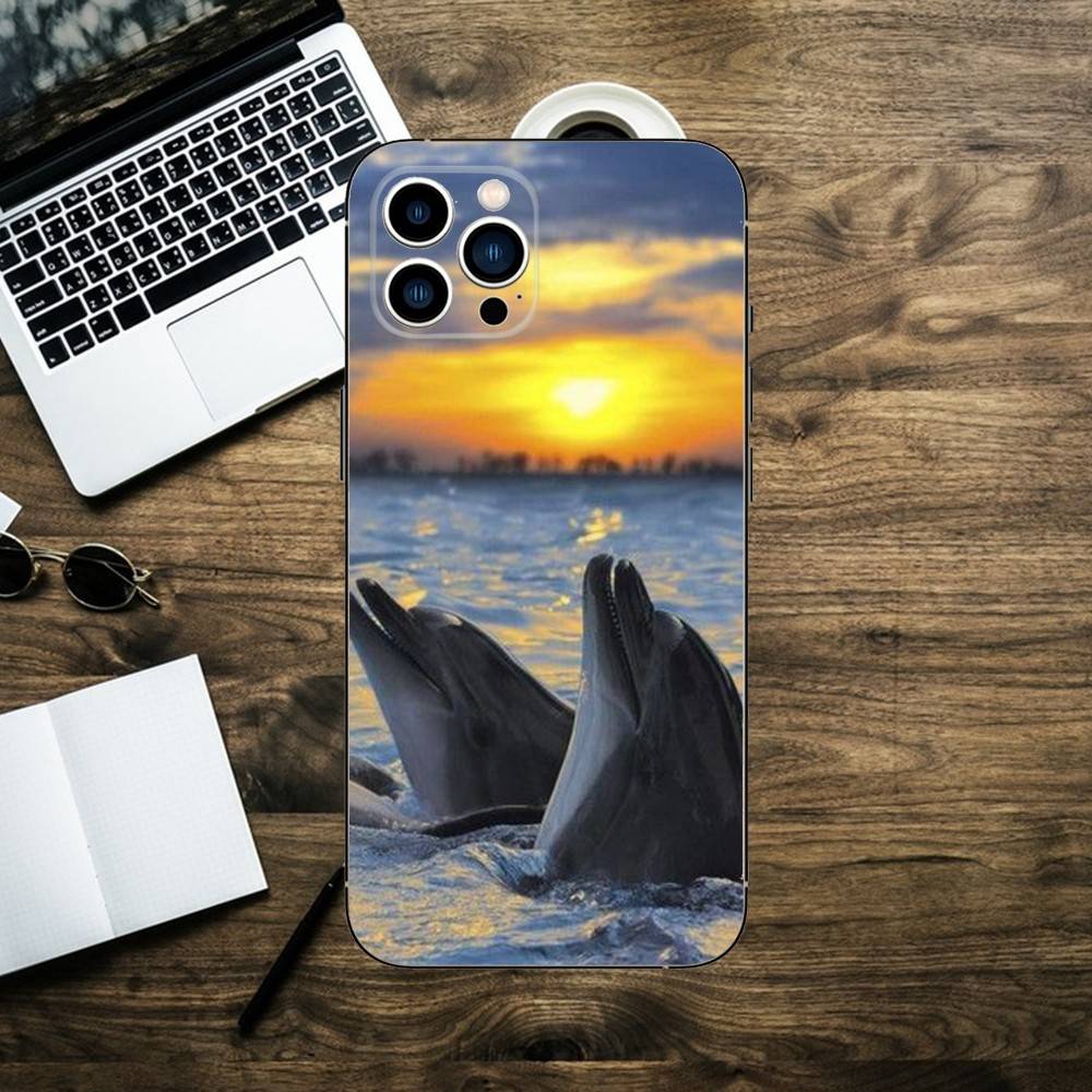 sea animal cute dolphin Phone Case For iPhone 16,15,14,13,12,11,XS,XR,X,8,7,Pro,Max,Plus,mini Silicone Black Cover