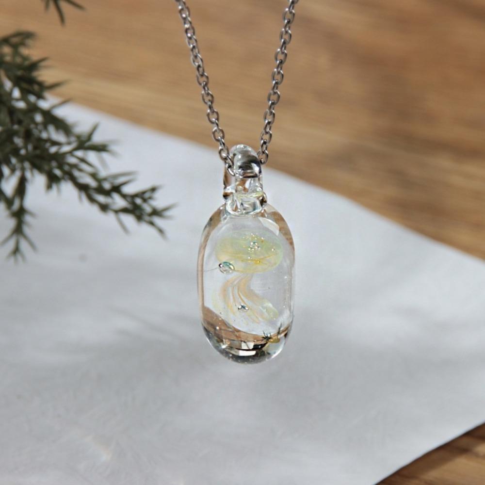 Coloured Glaze Glassy Jellyfish Necklace Jewelry Ocean Style Chain Choker  Gift