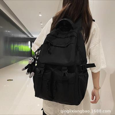 Schoolbag Trendy Pure Black Schoolbag Multi-bag Large-capacity Casual Backpack Fashionable New Junior High School Male and Female Students Backpack