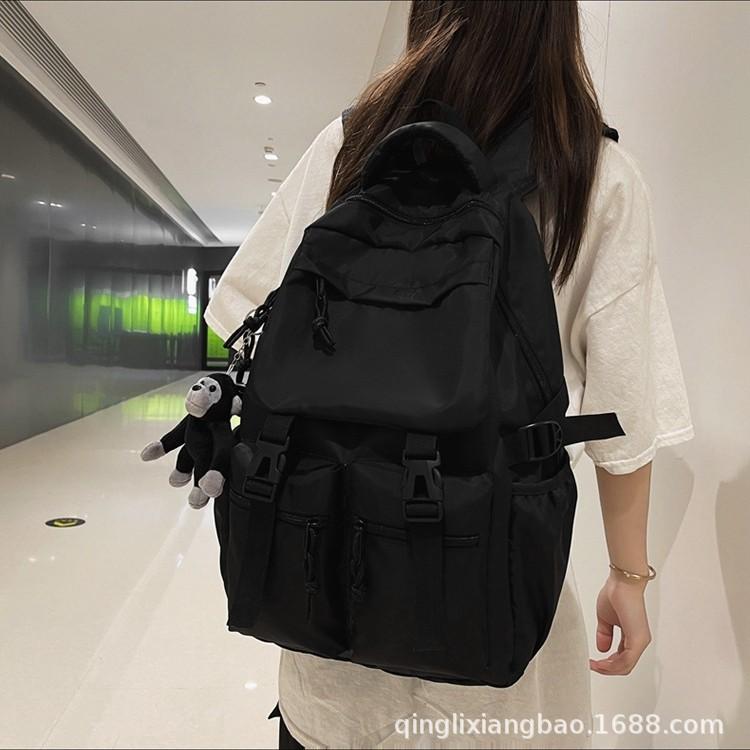 Schoolbag trendy pure black schoolbag multi-bag large-capacity casual backpack fashionable new junior high school male and female students backpack